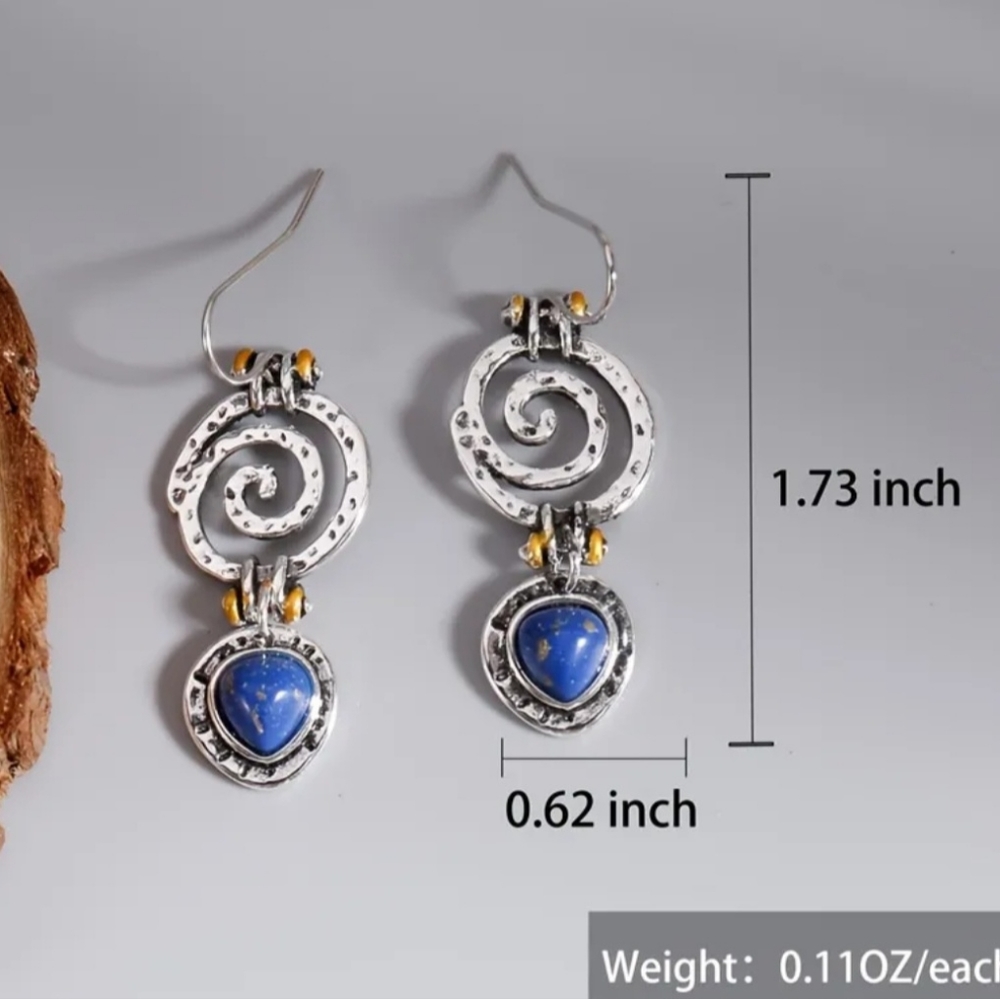 🏷SOLD. Boho dangle earrings Blue hollow stone Antique tribal. NWT 🏆HOST PICK🏆 - Picture 6 of 6